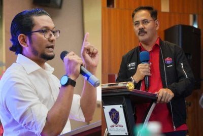 Md Israk (kanan) menegaskan pendirian parti itu meskipun Naib Pengerusi DAP Johor, Sheikh Umar Bagharib Ali (kiri) berharap UMNO Johor menyokong usaha mengiktiraf UEC.