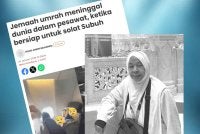 Laporan Sinar Harian sebelum ini mengenai Jamilah yang meninggal dunia ketika dalam perjalanan pulang daripada menunaikan umrah.