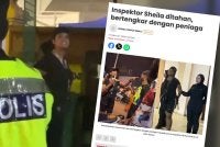 Video memaparkan Inspektor Shiela ditahan di Batu Caves pada Sabtu tular di media sosial.