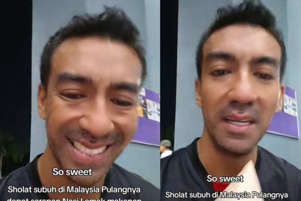  Seorang lelaki warga Indonesia meluahkan rasa terharu menerima sebungkus nasi lemak selepas selesai menunaikan solat Subuh di sebuah masjid