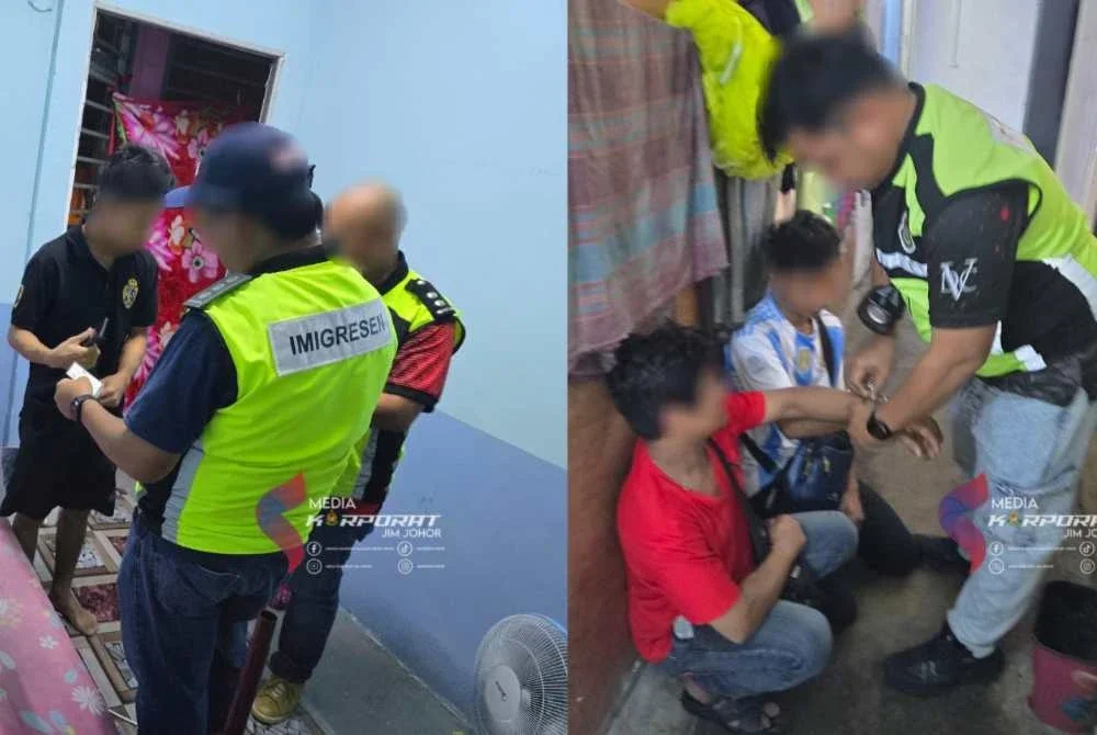 Antara warga asing ditahan dalam Ops Sapu selepas cuba melarikan diri dan bersembunyi di tandas ketika serbuan awal pagi - Foto JIM Johor