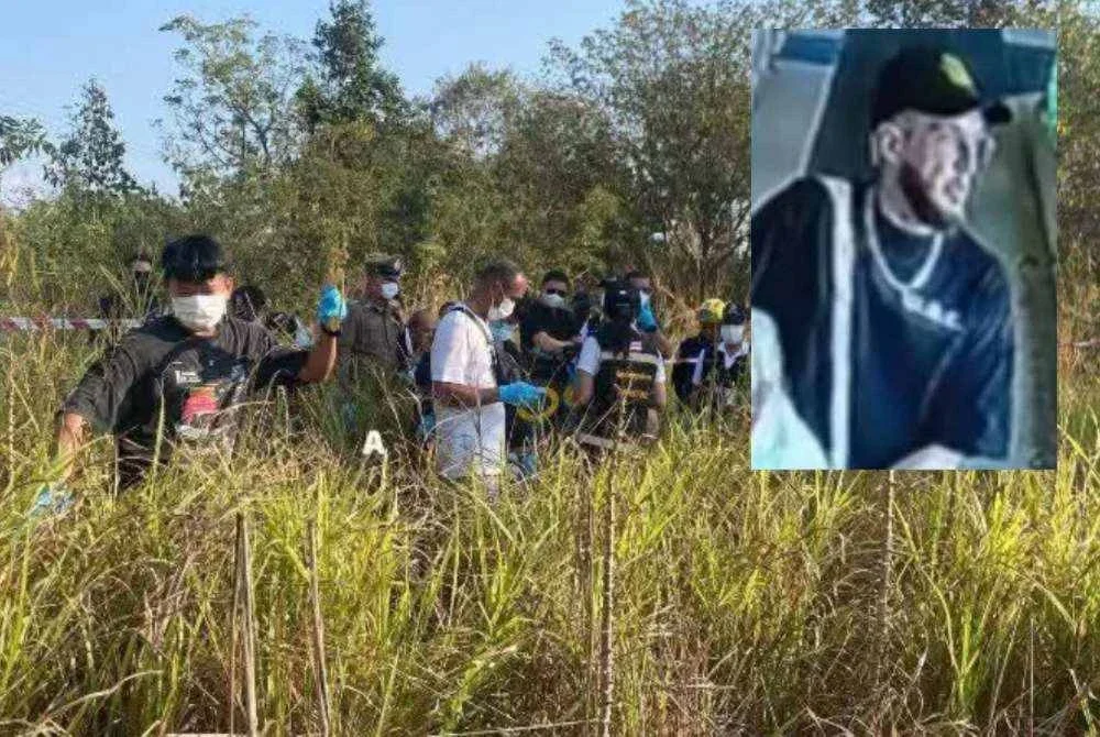 Polis Thailand menjalankan siasatan di lokasi. Gambar kecil: Mangsa hilang secara misteri lebih 23 hari lalu. - Agensi