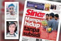 Laporan muka depan Sinar Harian pada Isnin.