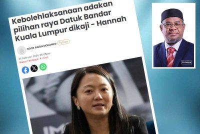 Laporan Sinar Harian berkaitan pilihan raya Datuk Bandar Kuala Lumpur. Gambar kecil. Dr Khairuddin