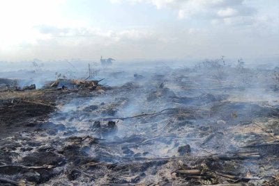 Keadaan tanah gambut yang kering meningkatkan risiko kebakaran merebak ke kawasan berhampiran. Foto: JBPM Johor