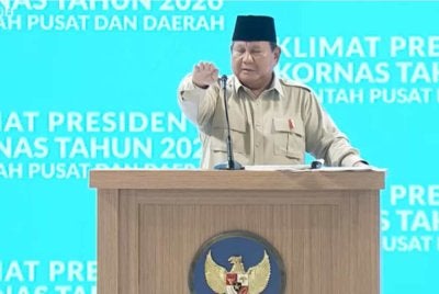 Prabowo menyampaikan ucapan pada majlis berkenaan.- Agensi