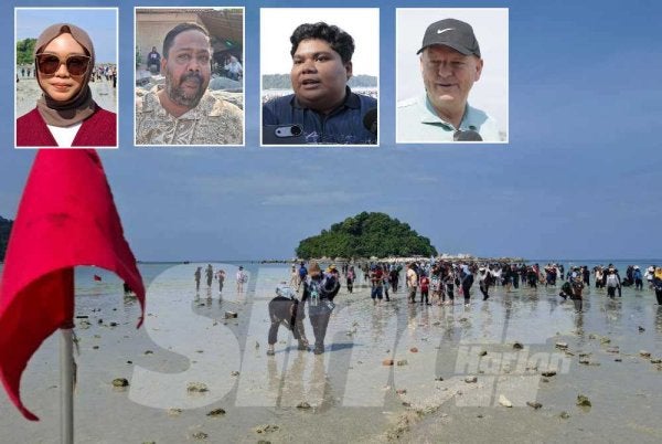 Pada hari pertama, kedalaman air meningkat daripada 0.3 meter kepada 0.5 meter dalam tempoh singkat, justeru pengunjung diarahkan kembali ke darat demi keselamatan. Gambar kecil Nurdamia Irdina (kiri), Rama, Anas Malek dan Alf Zeigler.+ 