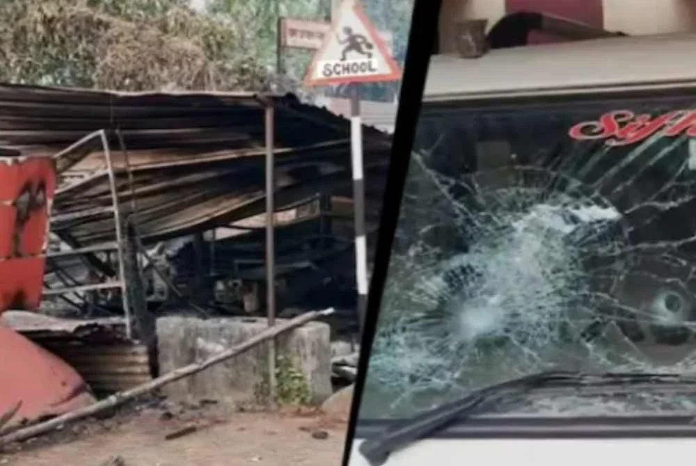 Harta awam dan persendirian turut musnah apabila penduduk mengaitkan ia dengan suspek tersebut. Foto Agensi