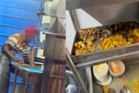 Tangkap layar video tular pekerja restoran membasuh lebihan makanan