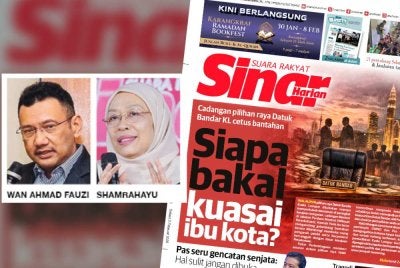 Laporan muka depan Sinar Harian pada Selasa.