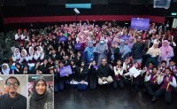 Lima sekolah yang menyertai pertandingan Bicara Berirama sempena Karangkraf Ramadan Bookfest di Studio F Karangkraf pada Rabu. Gambar kecil: Muhammad Haziq (kiri) dan Nur Amalina.