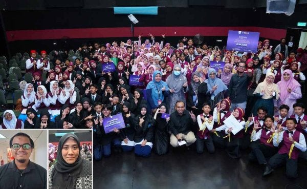 Lima sekolah yang menyertai pertandingan Bicara Berirama sempena Karangkraf Ramadan Bookfest di Studio F Karangkraf pada Rabu. Gambar kecil: Muhammad Haziq (kiri) dan Nur Amalina.
