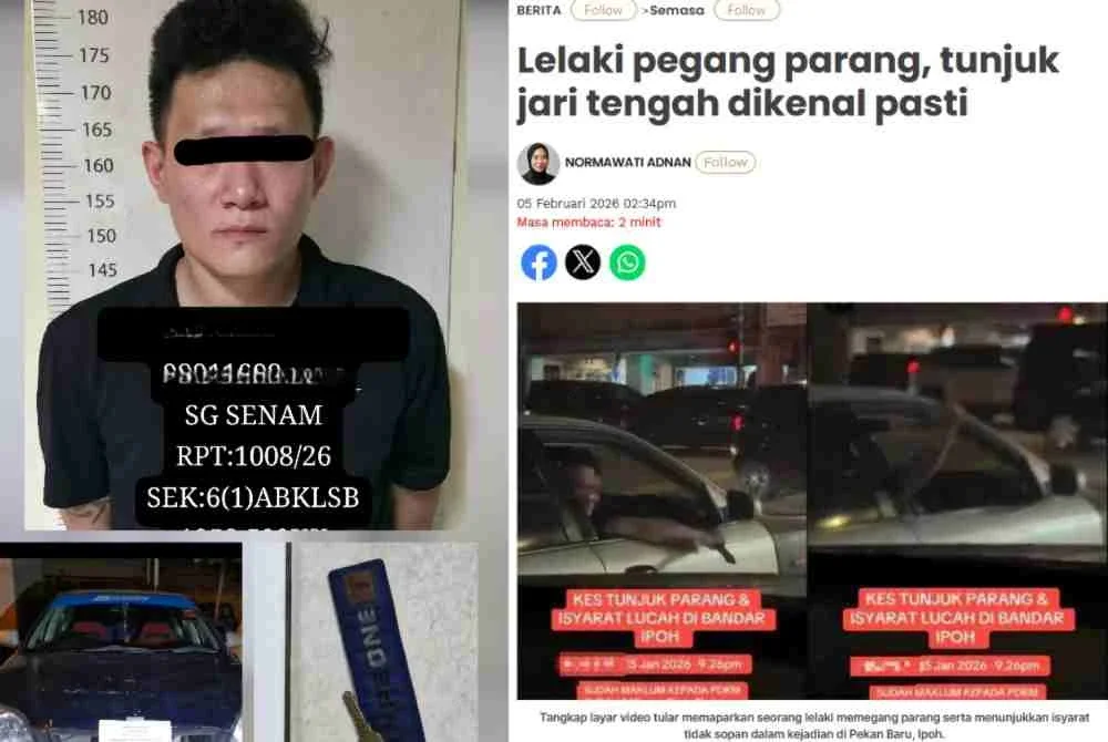 Lelaki yang tular dalam sebuah video memegang parang serta menunjukkan isyarat jari tengah kepada pengguna jalan raya di bandar raya ini berjaya ditangkap polis pada Khamis.