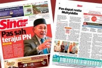 Laporan muka depan Sinar Harian pada Jumaat mengenai Pas mengesahkan akan menerajui PN.