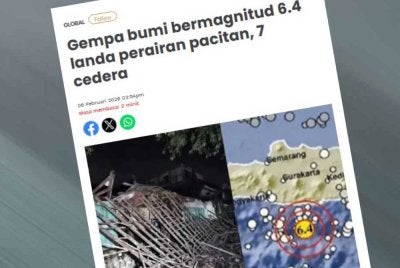 Laporan Sinar Harian berhubung gempa bumi bermagnitud 6.4 landa perairan Pacitan, 7 cedera