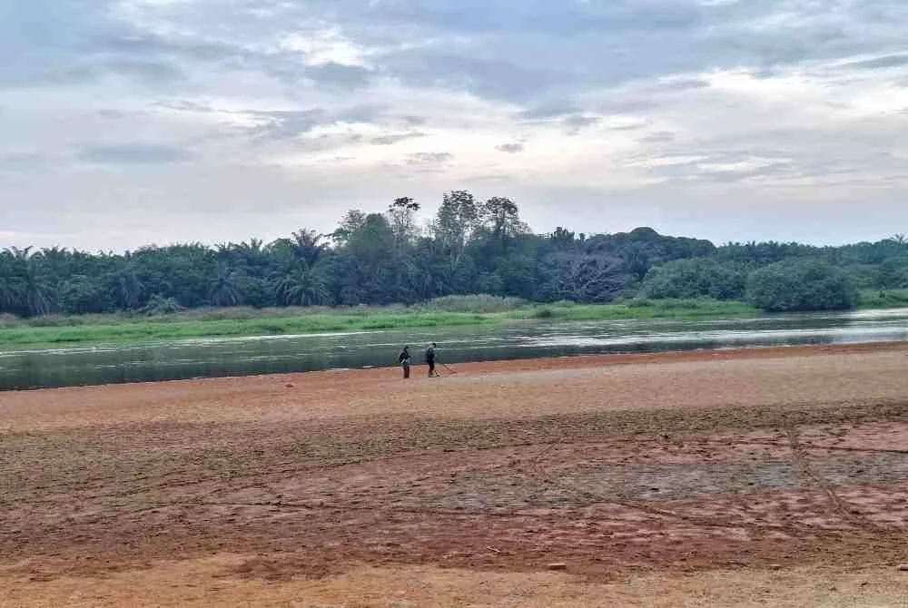 Paras air sungai surut dengan ketara di Padang Koba, Teluk Bakong membolehkan individu menjalankan aktiviti memburu logam.
