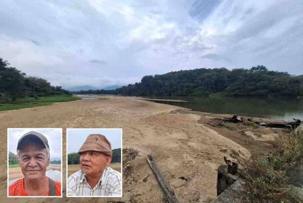 Jaringan Sungai Perak yang kini tertimbus pasir di Tanjung Belanja, Parit sebelum ini mempunyai kedalaman sekitar empat hingga lima meter. Gambar kecil: Zakaria (kiri), Zulkifly