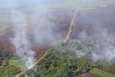 Tinjauan udara keadaan kawasan HSKL Selatan yang terbakar minggu lalu. Foto: Bomba Selangor