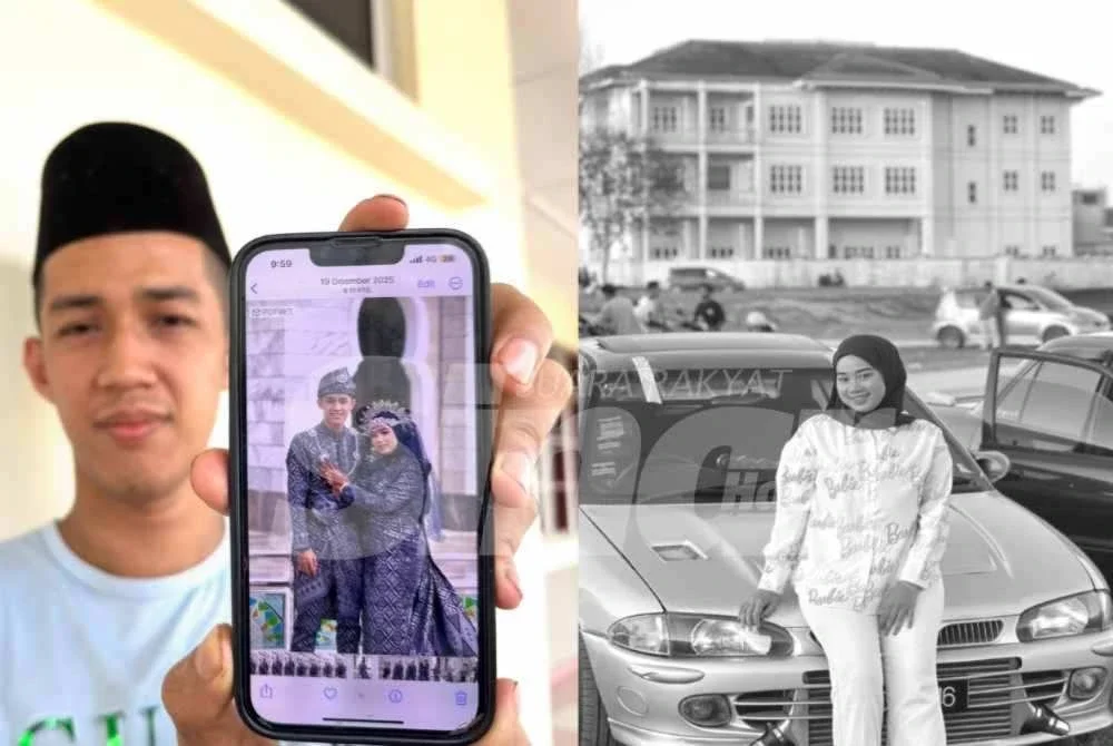 Mohd Khairil Akmal menunjukkan gambar kenangan bersama isterinya. 