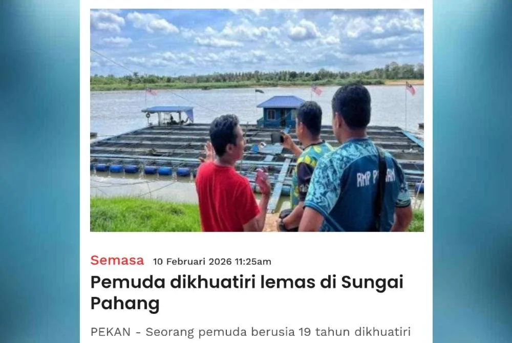 Keratan Sinar Harian berhubung kejadian pemuda terjatuh sungai.