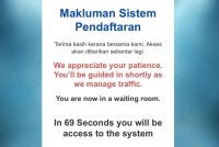 Tangkap layar laman sesawang di mana pengguna diletakkan dalam barisan menunggu terlebih dahulu sebelum memasuki laman sesawang.