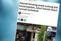 Laporan Sinar Harian pada Selasa mengenai kebakaran rumah di Taman Damai Jaya, Skudai yang mengorbankan seorang lelaki dan seorang wanita.