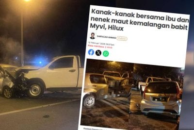 Seorang kanak-kanak bersama ibu dan neneknya maut dalam kemalangan di Kampung Batu 1, Jalan Tanjung Tualang pada Isnin malam.