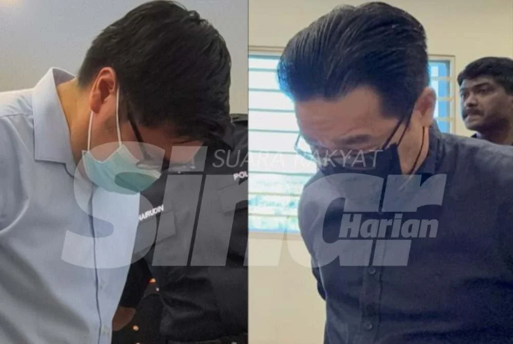 Chun Jiat (kiri) dan Kian Ang dibawa ke Mahkamah Sesyen Shah Alam bagi menghadapi pertuduhan kes rasuah pada Rabu.