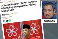 Laporan Sinar Harian berhubung 14 Ketua Bahagian Bersatu Johor yang mengisytiharkan hilang kepercayaan terhadap Muhyiddin.