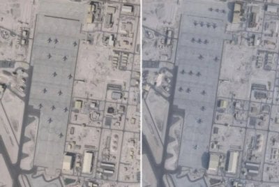 Perbandingan imej satelit pada Januari dan Februari menunjukkan peningkatan jumlah pesawat dan peralatan ketenteraan lain di pangkalan tentera udara al-Udeid di Qatar.