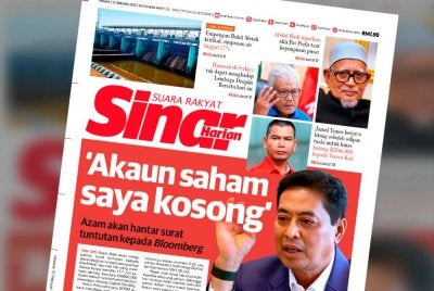 Laporan muka depan Sinar Harian pada Khamis.