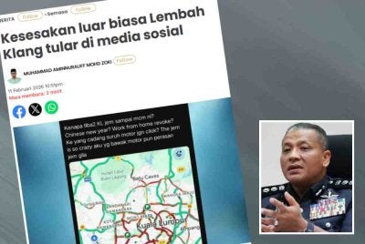 Laporan Sinar Harian pada Rabu mengenai kesesakan luar biasa yang berlaku di Lembah Klang tular di laman sosial. Gambar kecil: Mohd Zamzuri