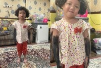 Gelagat Khayla yang mewarnakan tangan dan kakinya mencuit hati ramai.