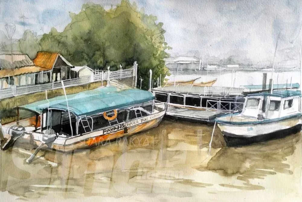 Antara lukisan cat air karya Mazlan.