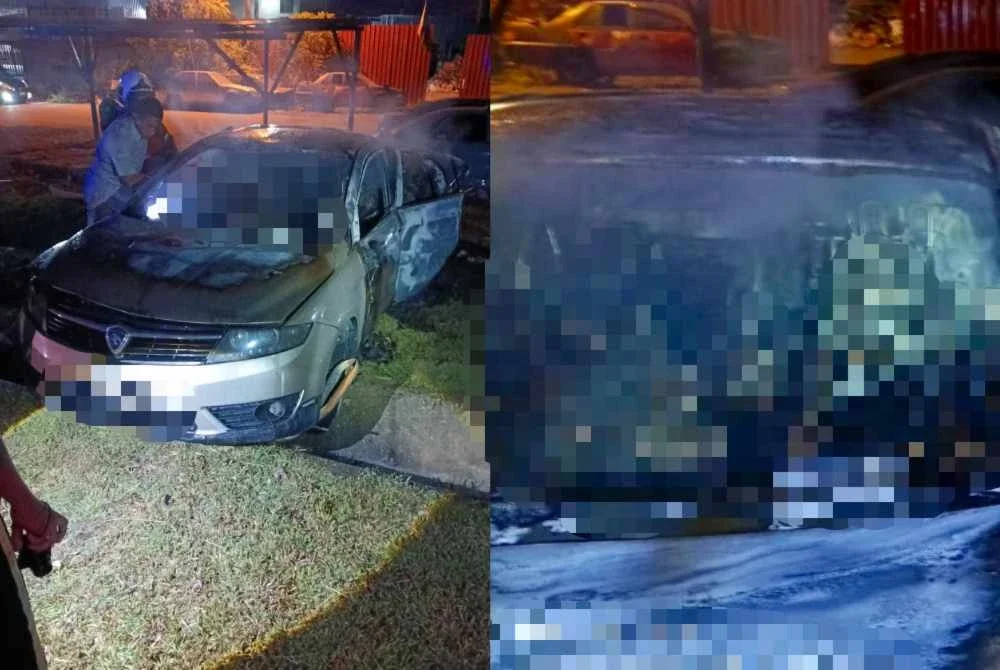  Pemandu dan penumpang kereta Proton Preve rentung selepas kemalangan dengan SUV Porsche Cayenne di Taman Tualang Indah, Mentakab. Foto JBPM PAHANG