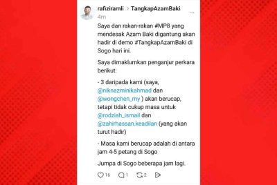 Hantaran dibuat Rafizi mengesahkan kehadirannya dalam himpunan pada Ahad.