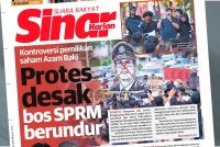 Laporan Sinar Harian berhubung kontroversi pemilikan saham Azam Baki pada Isnin.