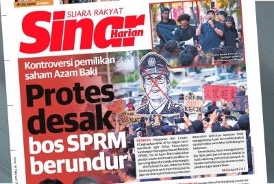 Laporan Sinar Harian berhubung kontroversi pemilikan saham Azam Baki pada Isnin.