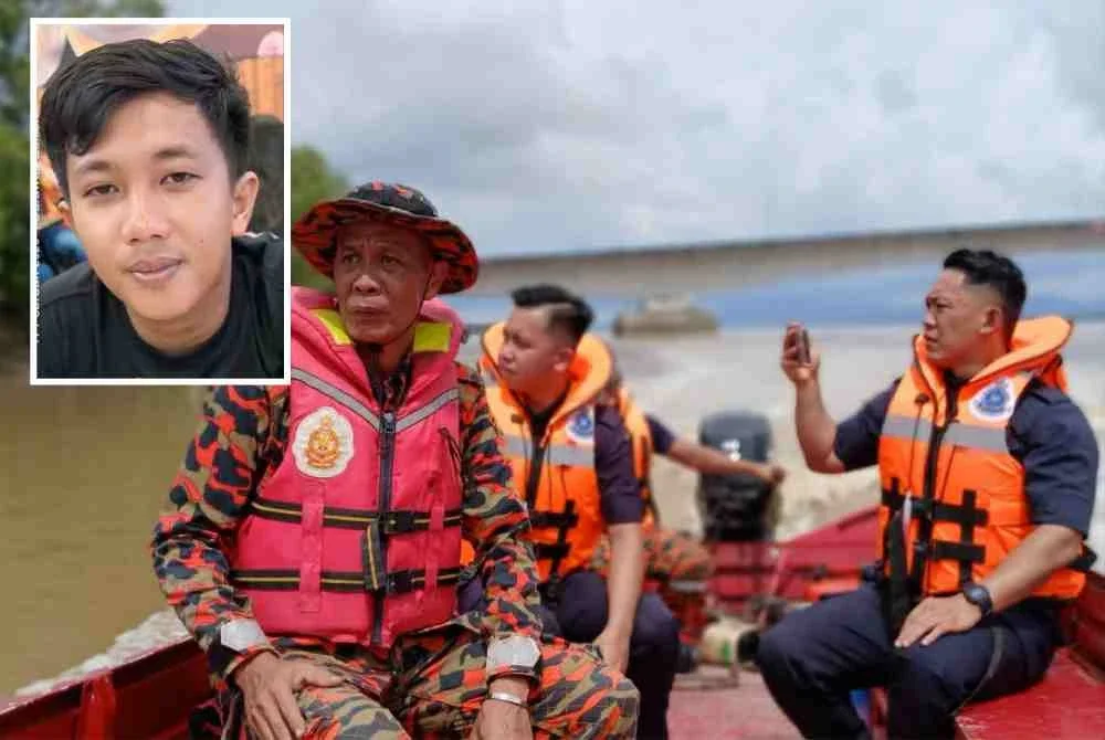 Mohd Faizal (gambar kecil) dilaporkan hilang selepas disambar buaya ketika menjala ikan di bawah jambatan Sungai Buloh di Sadong Jaya, pada Selasa. Foto bomba