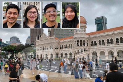 Suasana pengunjung sekitar Dataran Merdeka, Kuala Lumpur pada Selasa. - Gambar kecil dari kiri Ahmad Hasif, Puteri Elina, Zarak dan Nur Syazwani