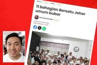 Laporan Sinar Harian mengenai 11 bahagian Bersatu Johor umum bubar. Gambar kecil: Zulkifli