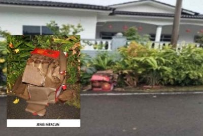 Mangsa dipercayai bermain bunga api jenis shoot cake 4(D) 16 shot (premium) di hadapan rumahnya sempena Tahun Baharu Cina. Foto PDRM 