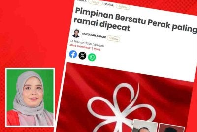 Laporan Sinar Harian mengenai pimpinan Bersatu Perak paling ramai dipecat. Gambar kecil: Noridayu