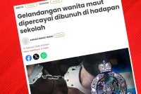 Laporan Sinar Harian berhubung seorang wanita dipercayai gelandangan ditemui maut dalam keadaan berlumuran darah di hadapan sebuah sekolah di Jalan Sentul.