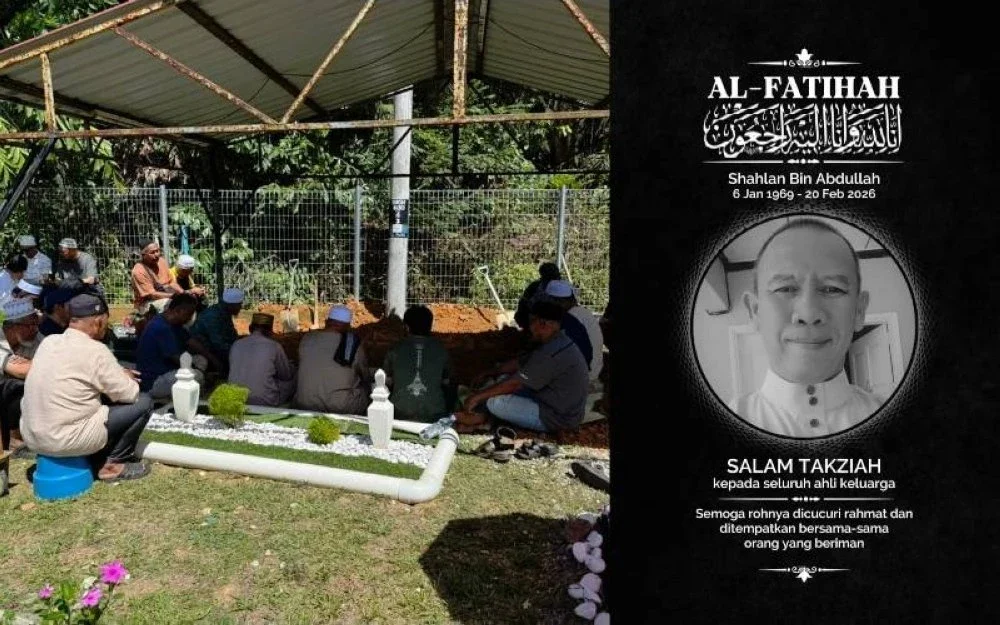 Arwah Shahlan selamat dikebumikan di tanah perkuburan Kampung Gemencheh Lama, selepas solat Zuhur, semalam.