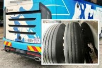 Sebuah bas ekspres disekat perjalanan selepas dikesan gagal menyelenggara tayar kenderaan dengan baik. Foto FB JPJ Pahang