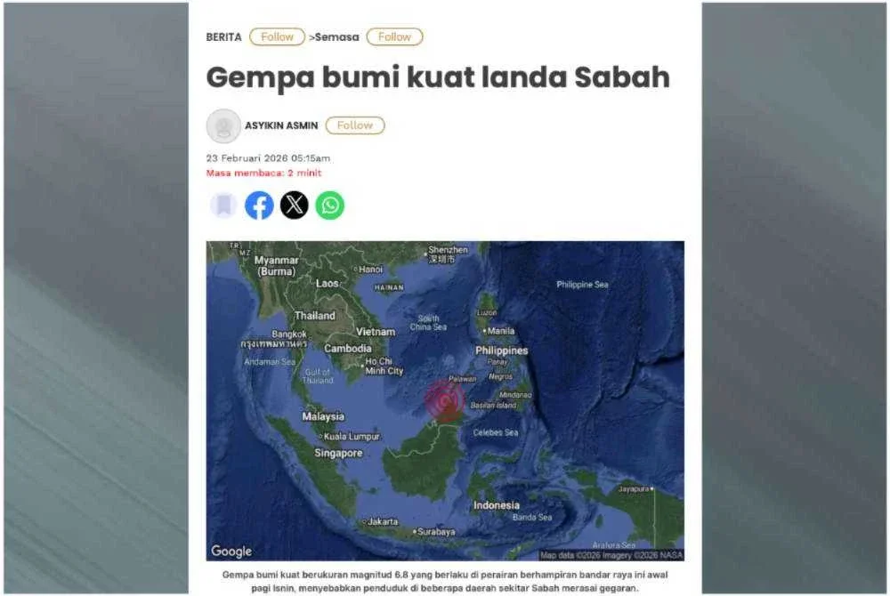 Laporan Sinar Harian pada Isnin berhubung kejadian gempa bumi kuat yang melanda Sabah. 