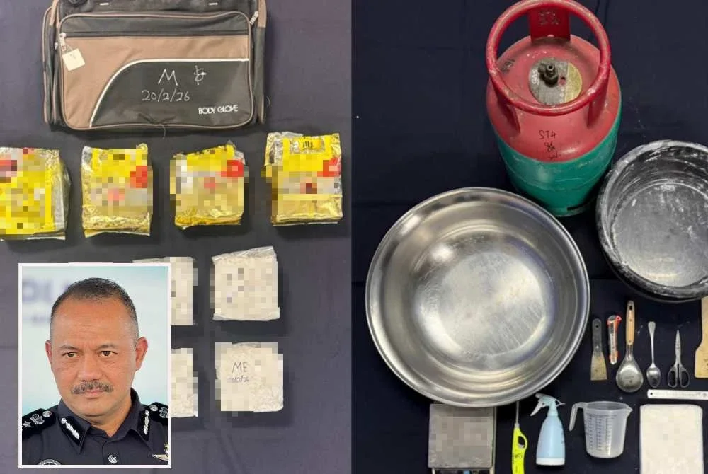 Antara dadah dan peralatan yang dirampas daripada ketiga-tiga suspek. Gambar kecil: Azizee