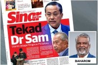 Muka depan Sinar Harian berhubung pelantikan Ahmad Samsuri sebagai Pengerusi PN baharu pada Isnin. 