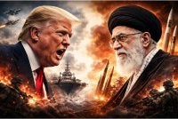 Ilustrasi janaan memperlihatkan Trump vs Iran. Foto Agensi 